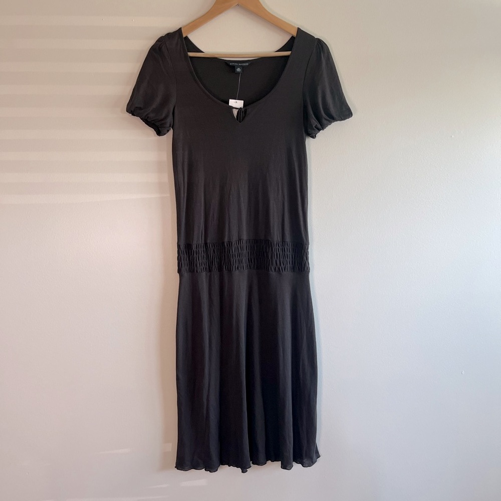 NWT Banana Republic Grey Smocked Waist Bubble Sleeve Midi Dress